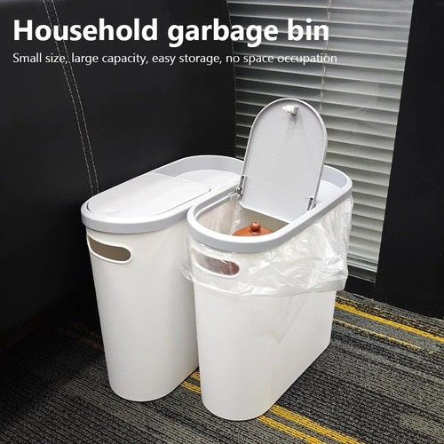 Narrow plastic waste bin with - plastic,